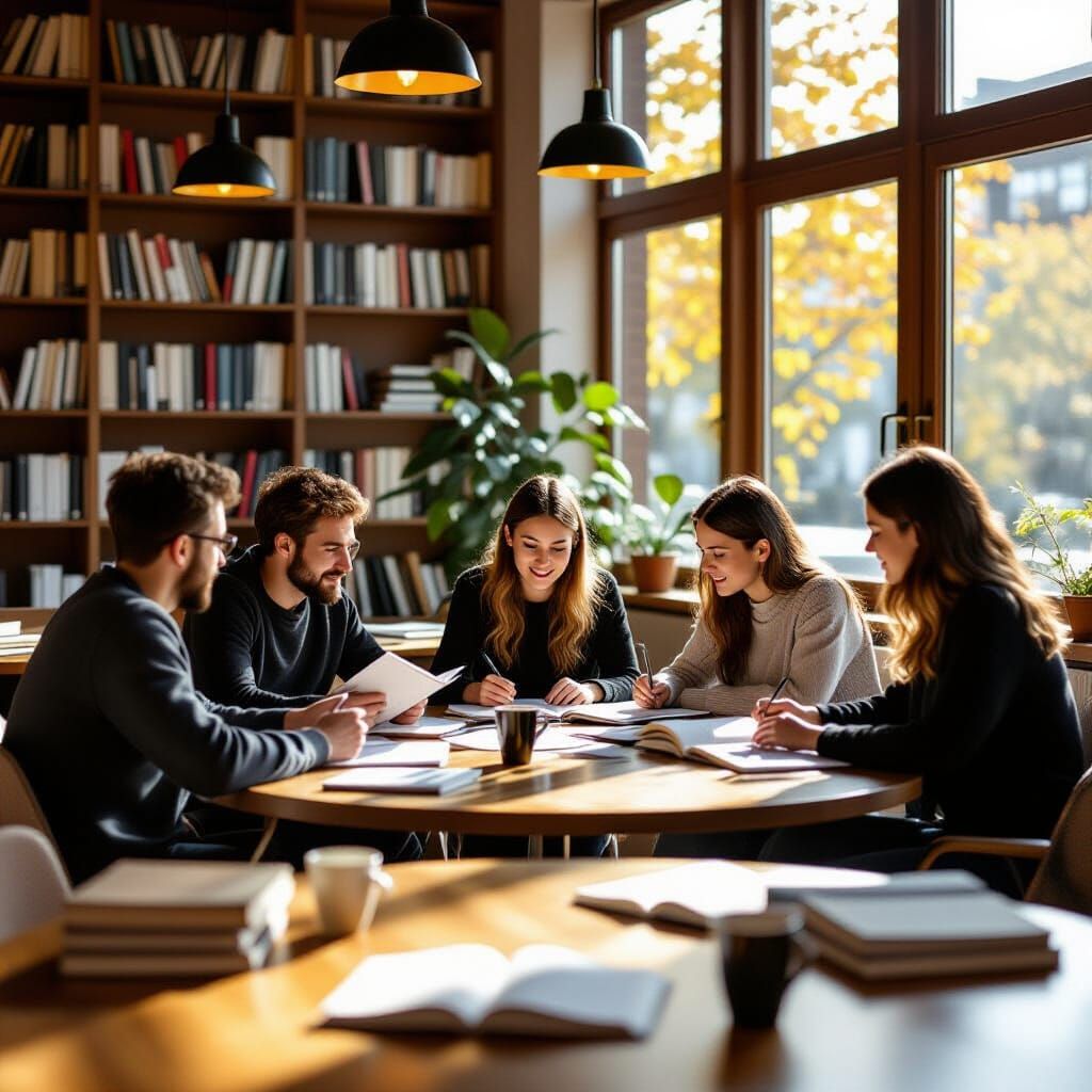 Focused Learners in a Modern Study Room