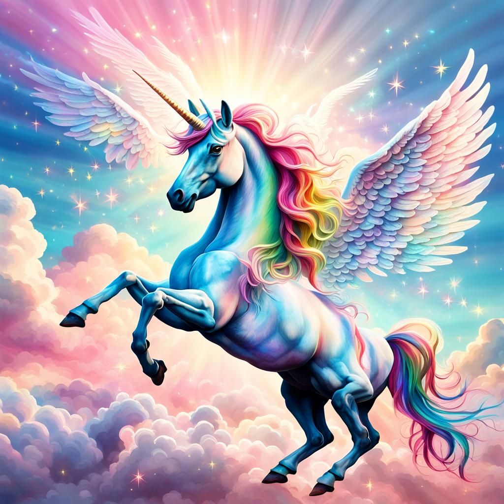 Surreal enchanting flying unicorn