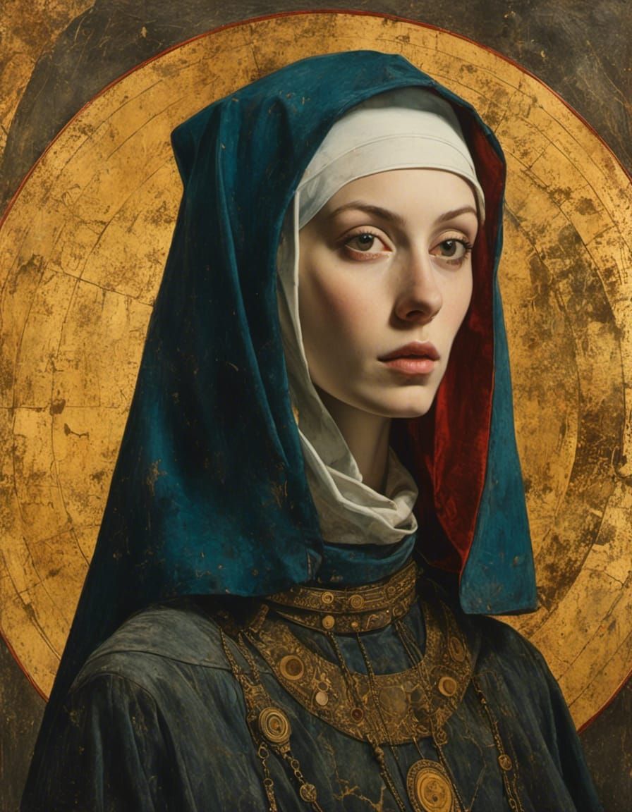 portrait of a sci-fi nun <lora:Medieval Paintings:1.0>