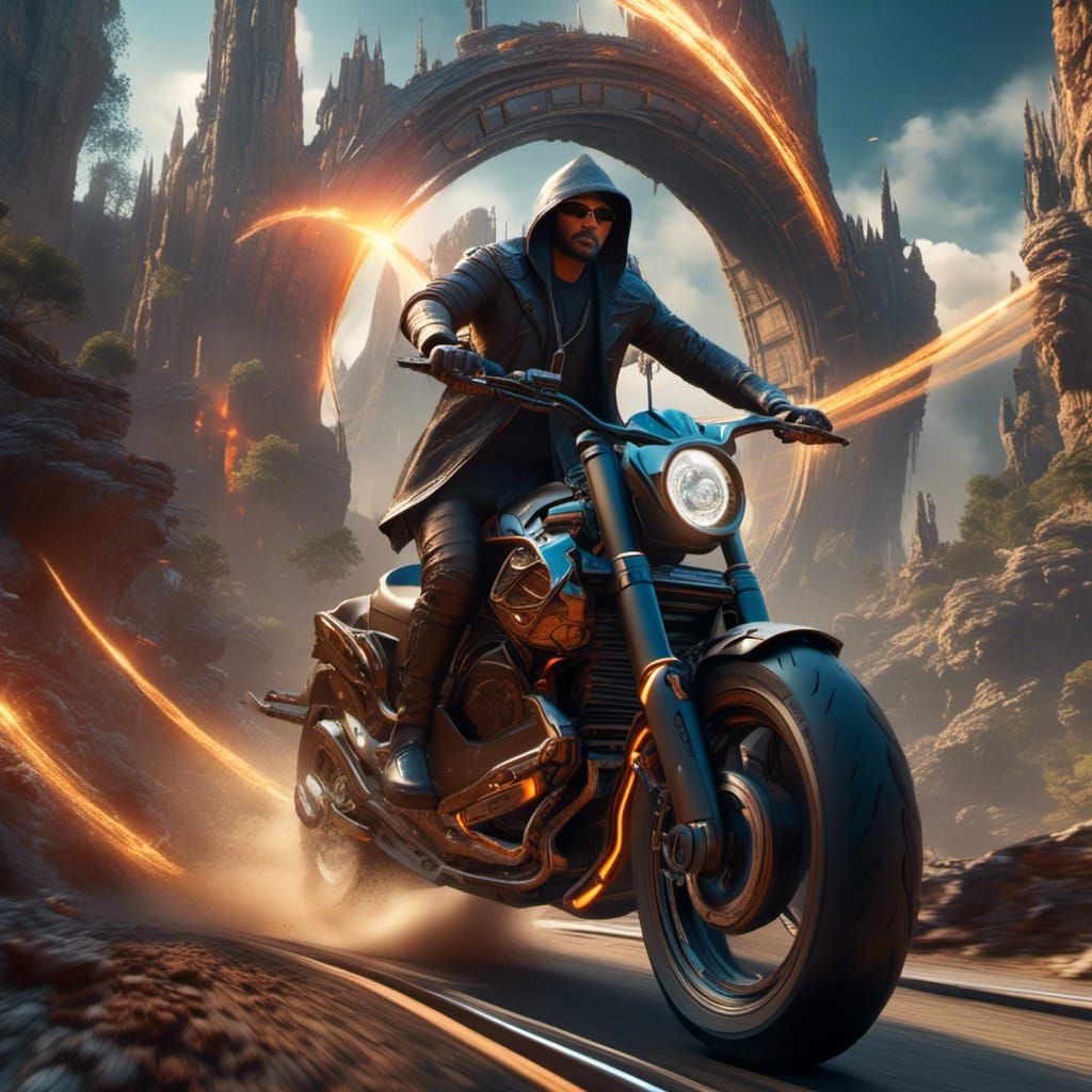 Wizard on Motorcycle: Detailed Fantasy Concept Art