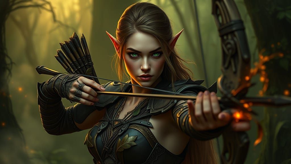 Elven Archer in Mysterious Forest with Toxic Mist