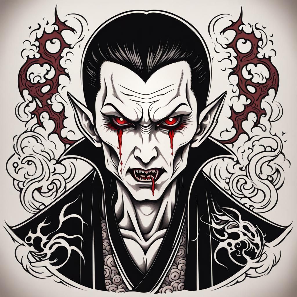 a Japanese style tattoo design of a vampire