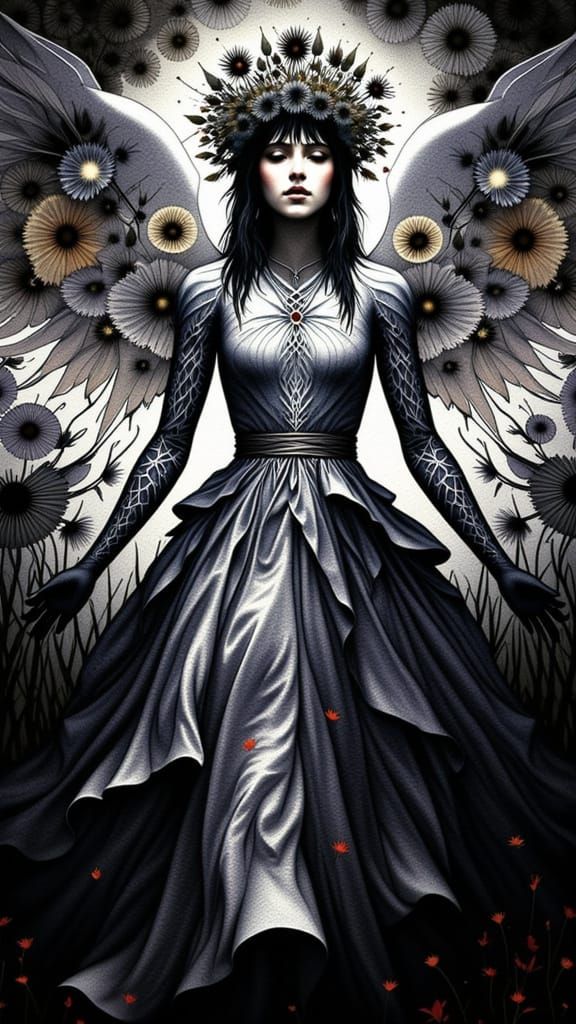 <lora:Watercolor:1.0> portrait angel  in a field of flowers