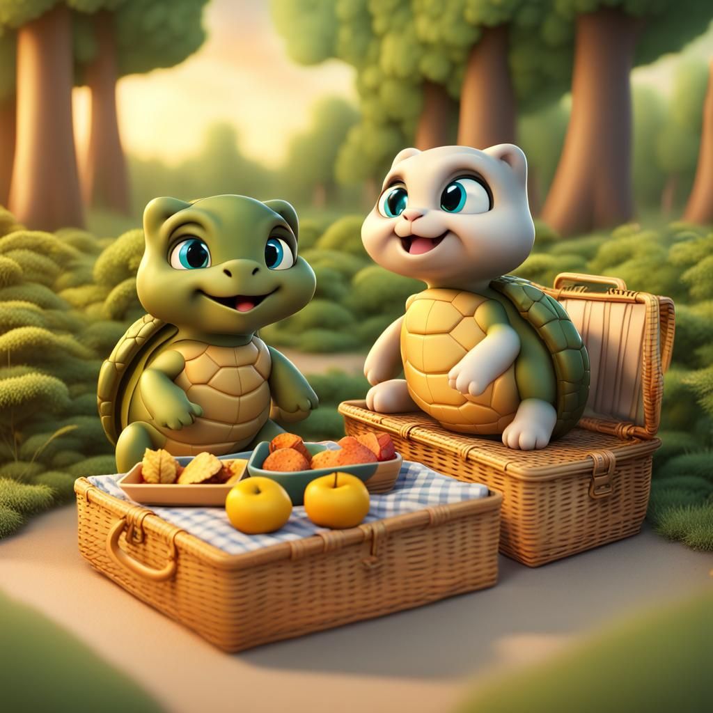 Scottish Fold Turtle Picnic - AI Generated Artwork - NightCafe Creator