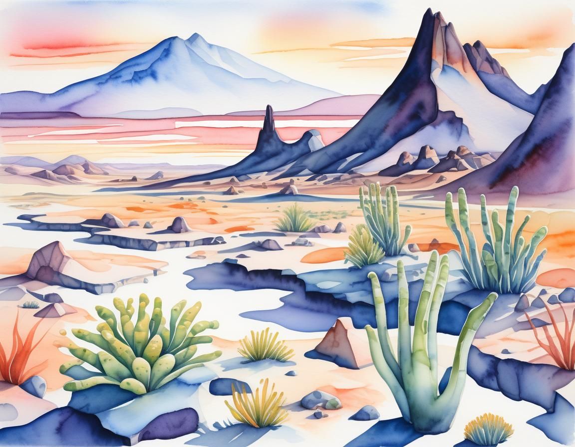 A watercolor painting depicting a chaotic alien landscape, w...