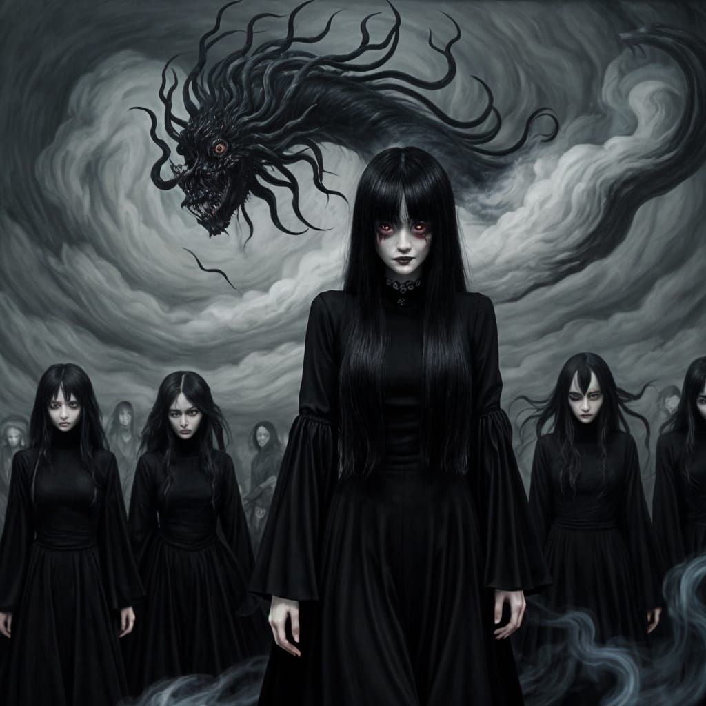 Creepy Goth Figure in Junji Ito Style