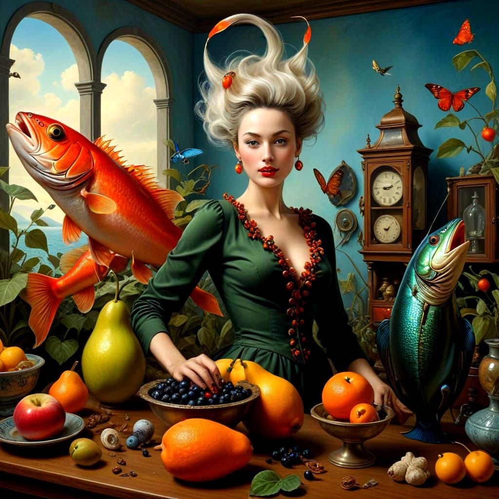 Elegant Lady in Vibrant Surrealistic Scene