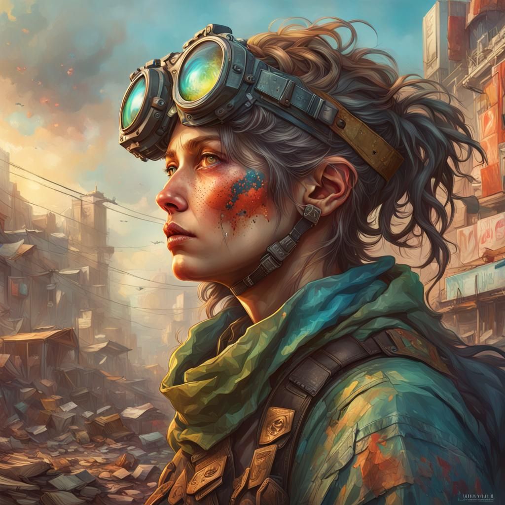 Post apocalyptic wonderland Hyperrealistic, splash art, conc...