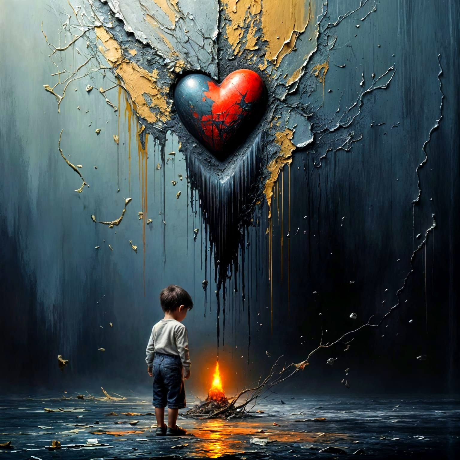 Surreal Melancholic Child Oil Painting