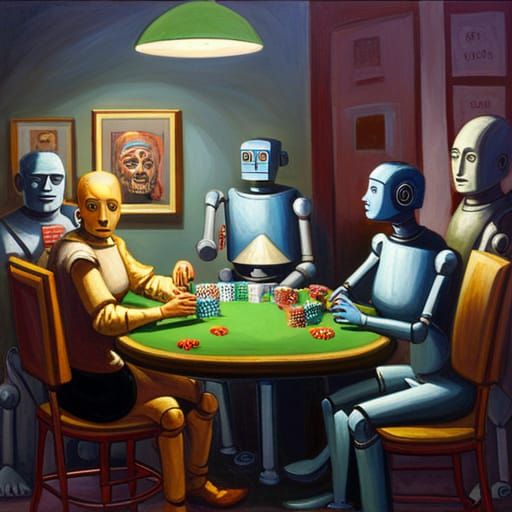 Robots and humans play poker.