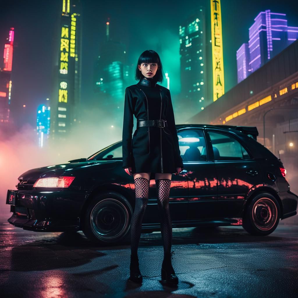 Cyberpunk Yakusa Girl with Custom Toyota Altezza