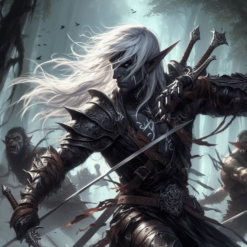 Drow in battle with orcs