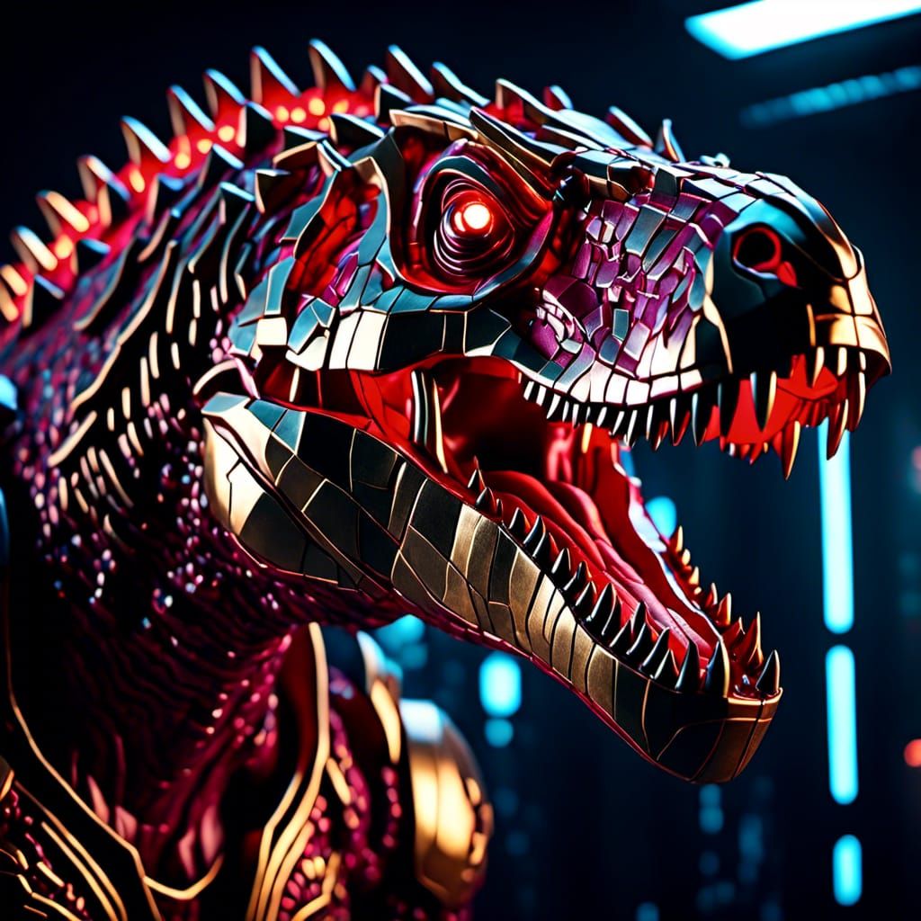 <lora:KrakSciFi:1.0> Hyper detailed mechanical tyrannosaurus...
