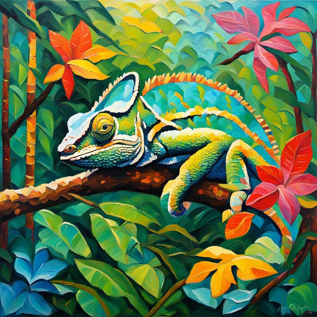 A chameleon in the jungle.