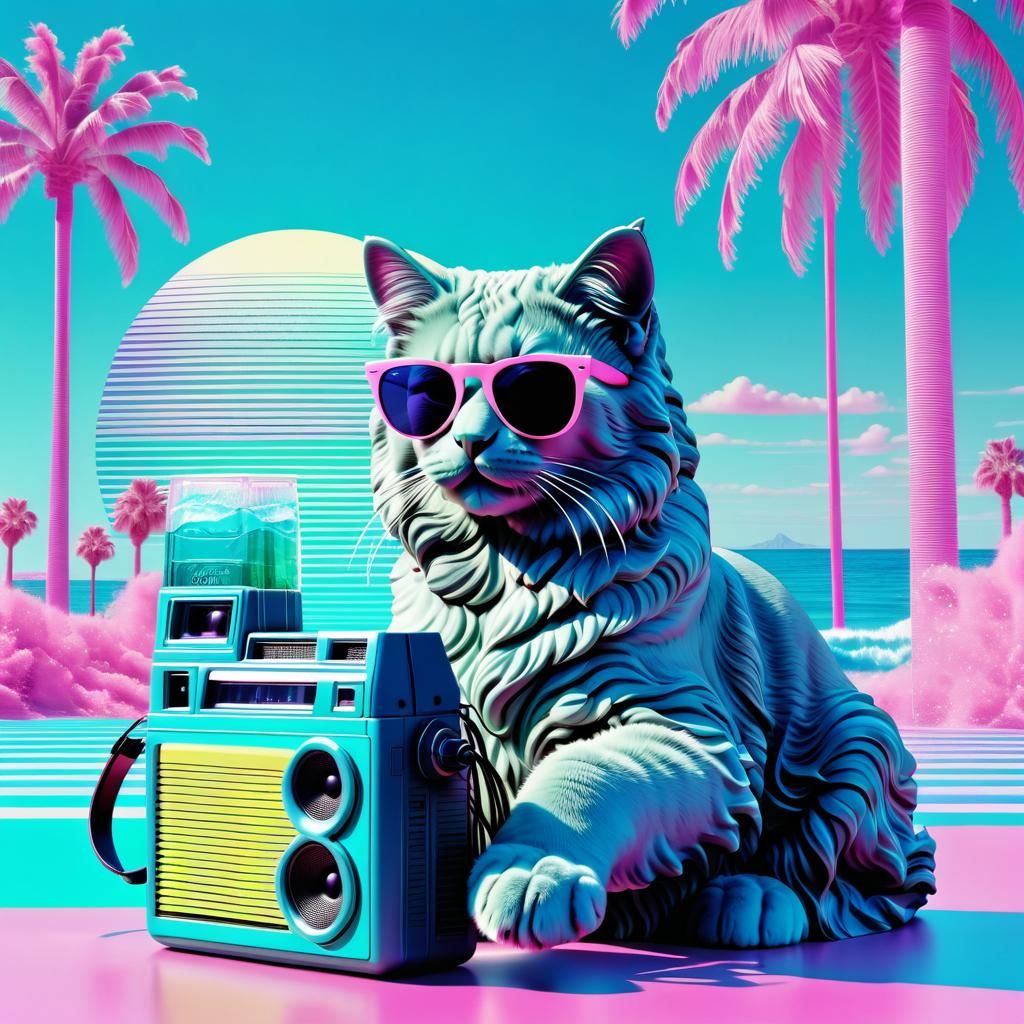 Happy Caturday, Vaporwave Cool Cat  by @Sometimes Witchy