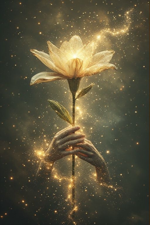 gently cradles a wilting flower