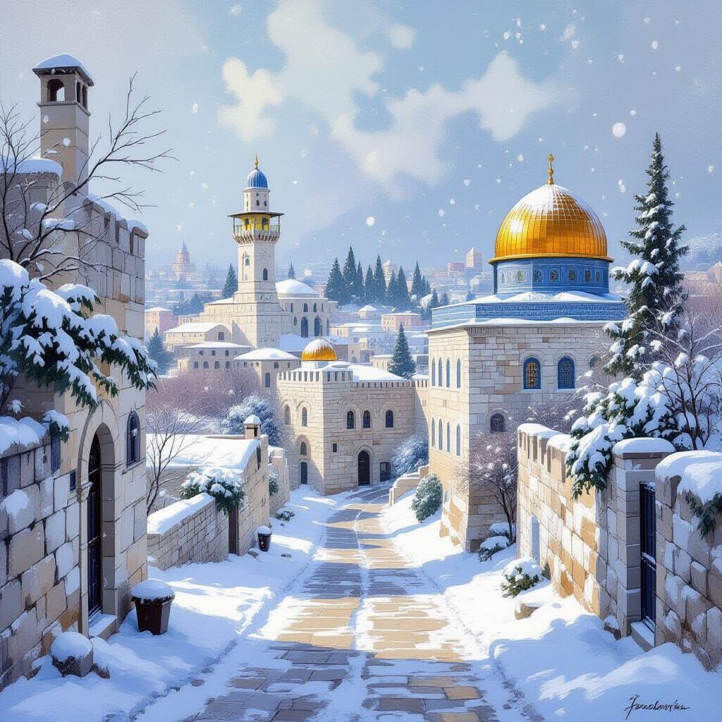 Snowfall in Jerusalem: Tranquil Winter Landscape