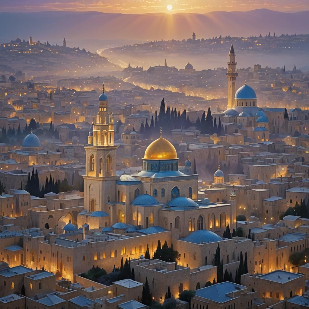 Jerusalem Rebuilt: Dawn Light and Aurora Borealis