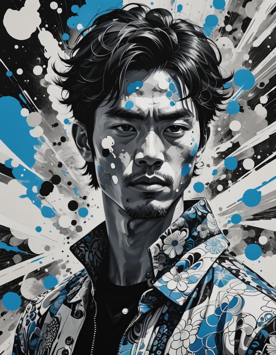 Mysterious Hero in Neon Black and White