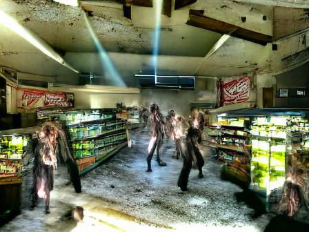 Zombies in an abandoned grocery store