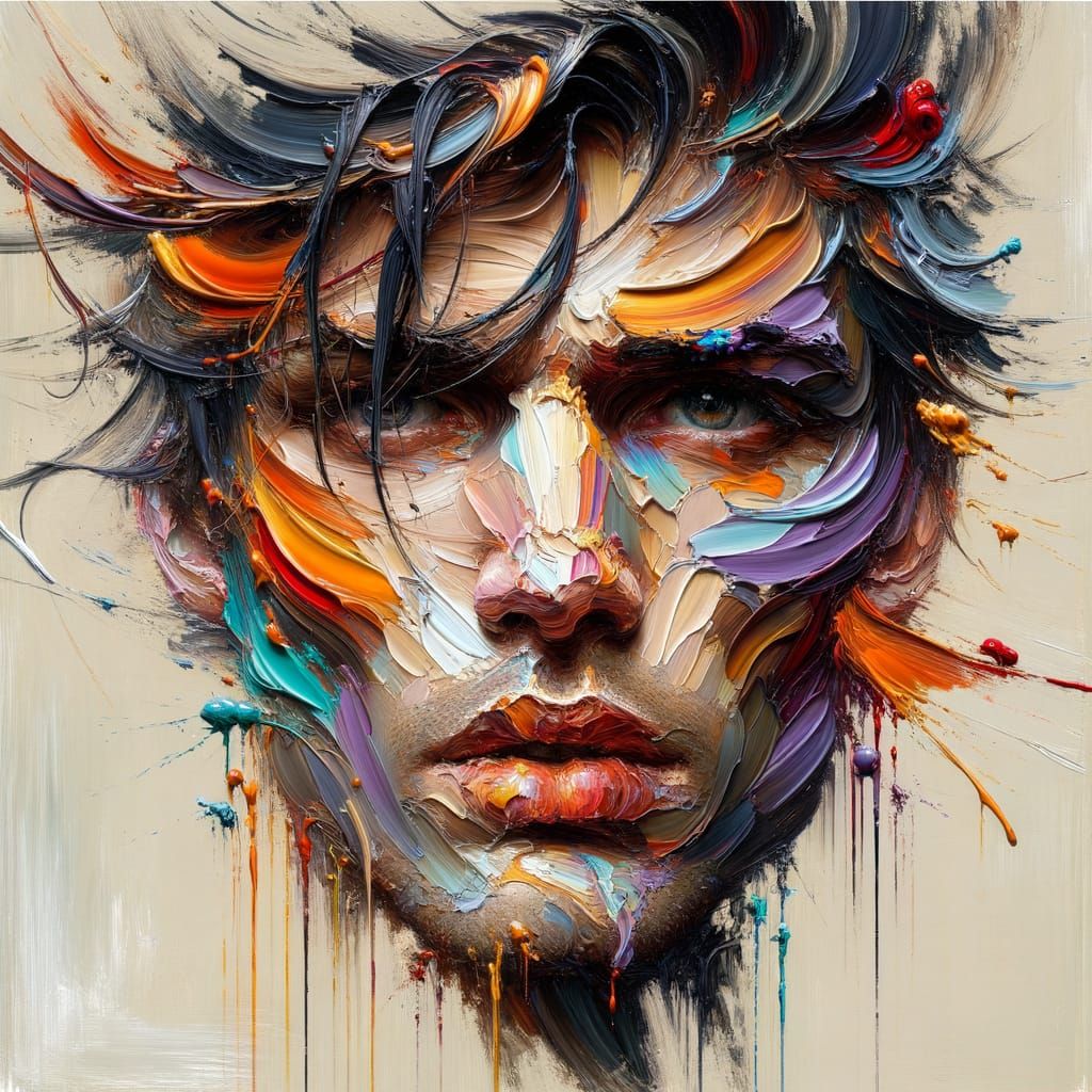 Abstract Portrait in Impasto Style with Vibrant Colors