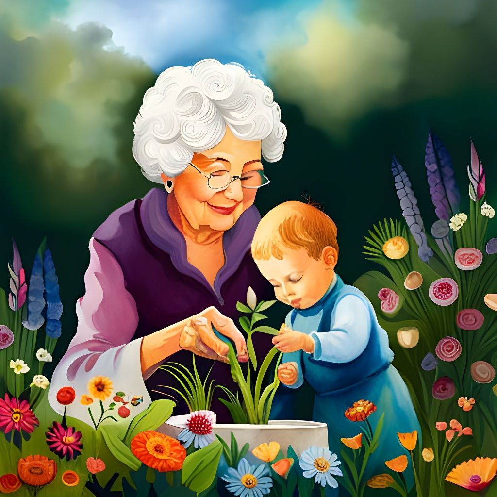 Grandmother and grandson planting sunflowers 🌻   by @BinaryDragon