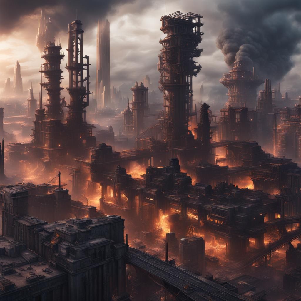 sci large city, industrial smoke