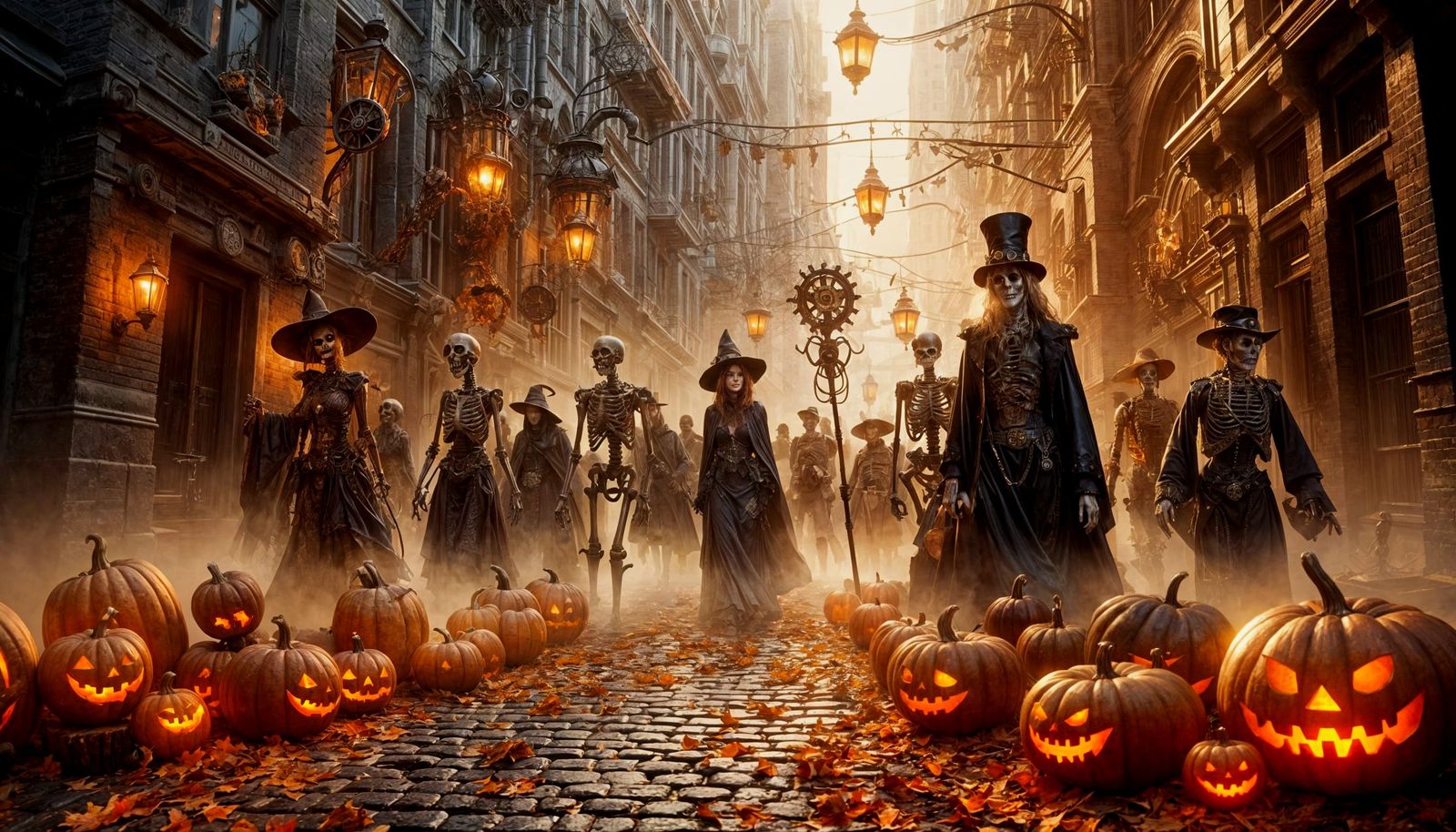 Haloween in the streets of Steampunk City