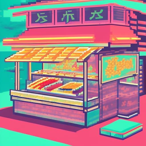 sushi stand in pixel