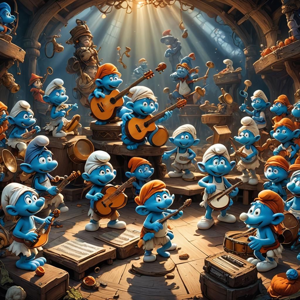 Smurfs' Musical Performance: Fantasy Concept Art