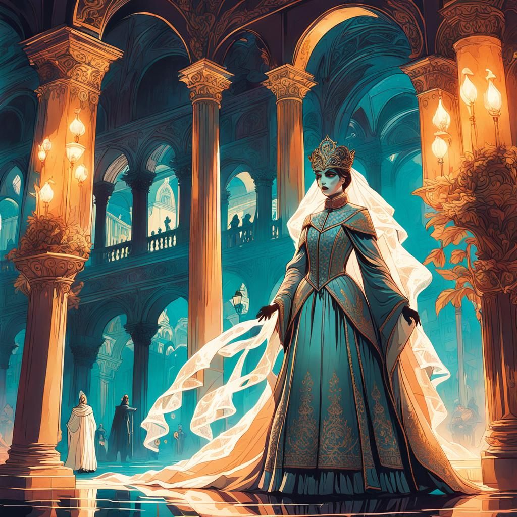 Venetian Masquerade Ball with Ghosts: A Digital Painting