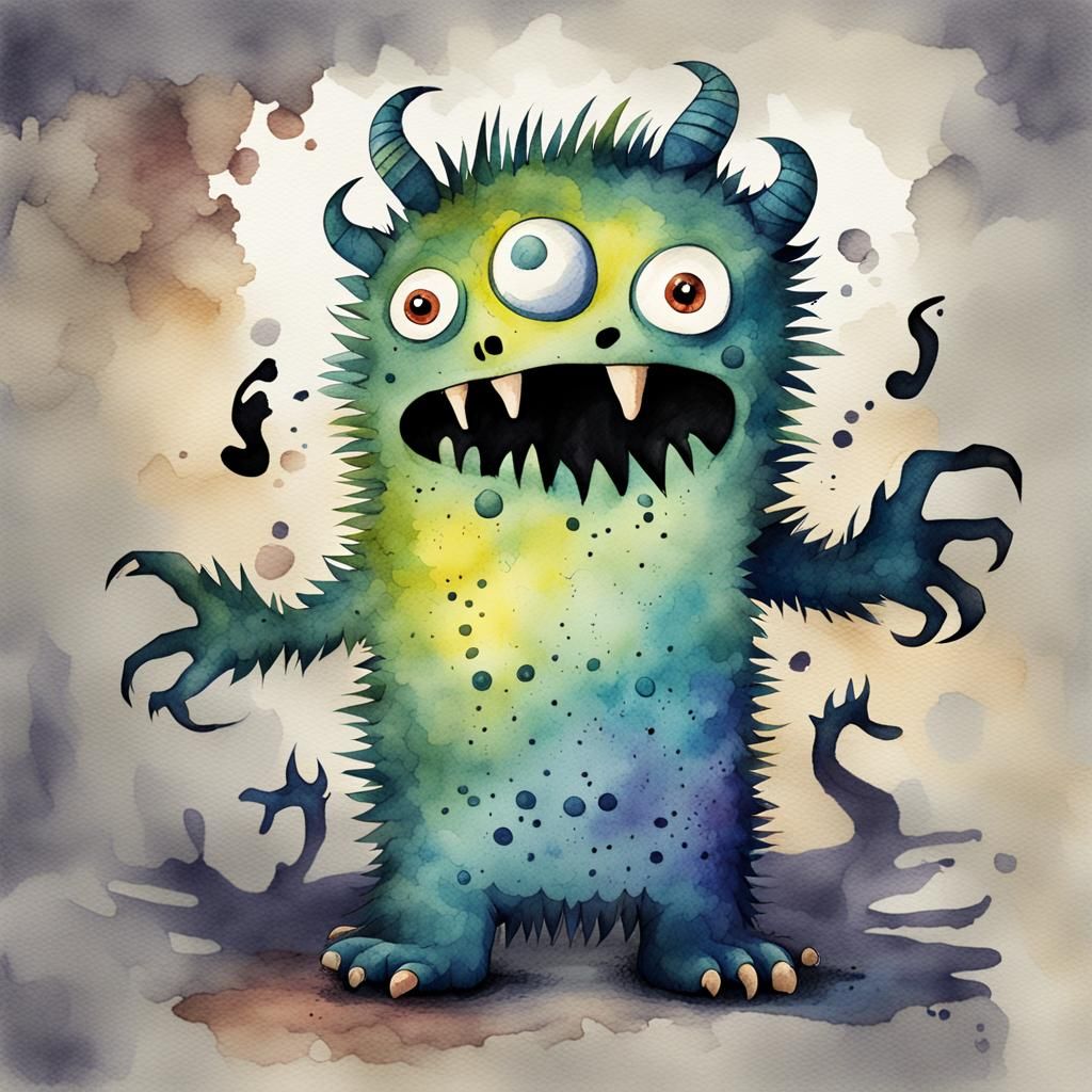 Monster made out of shadow , cartoonish monster, Watercolor kids book ...