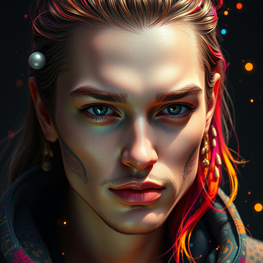 Fairy Portrait with Flowers in Art Nouveau Style