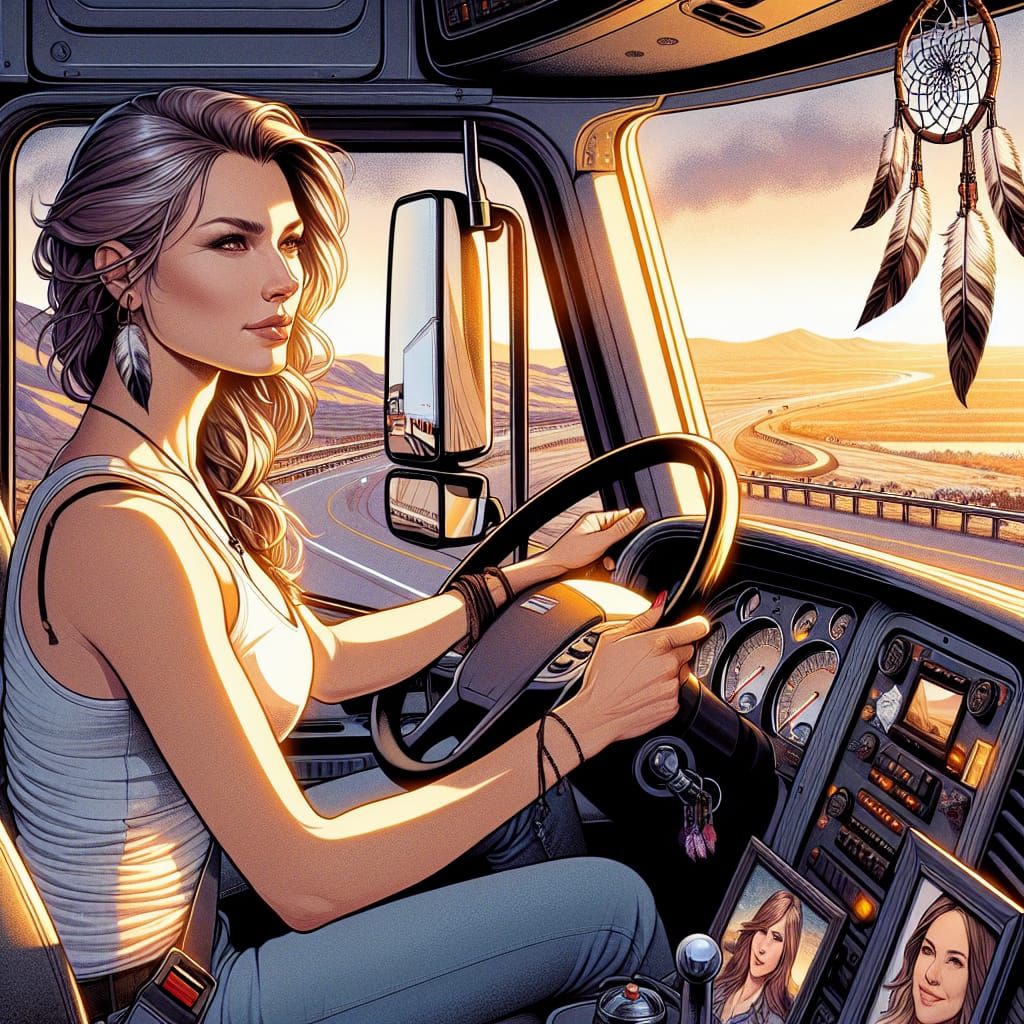 woman truck driver on