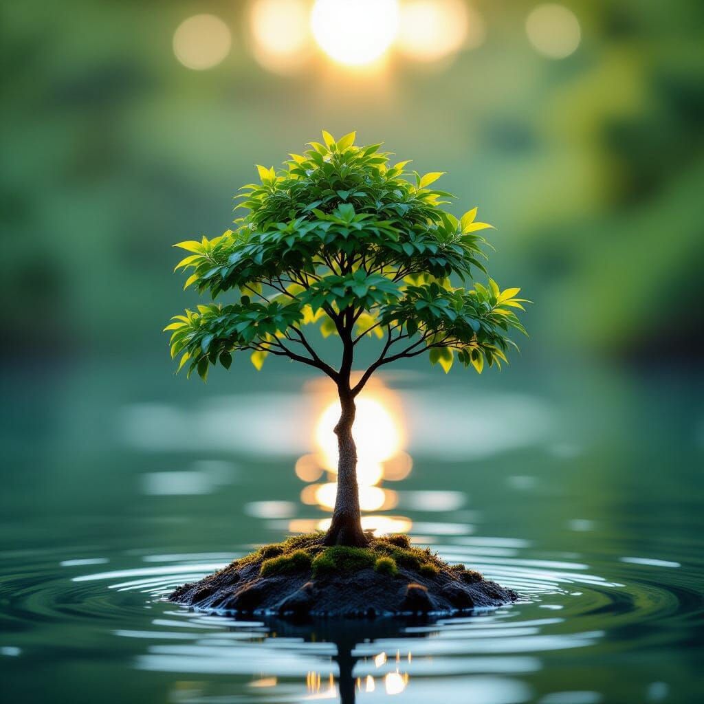 Tree Singing to Heavens in Bold Realism