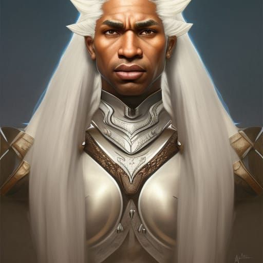 Warrior African American Elf King with white hair - AI Generated ...