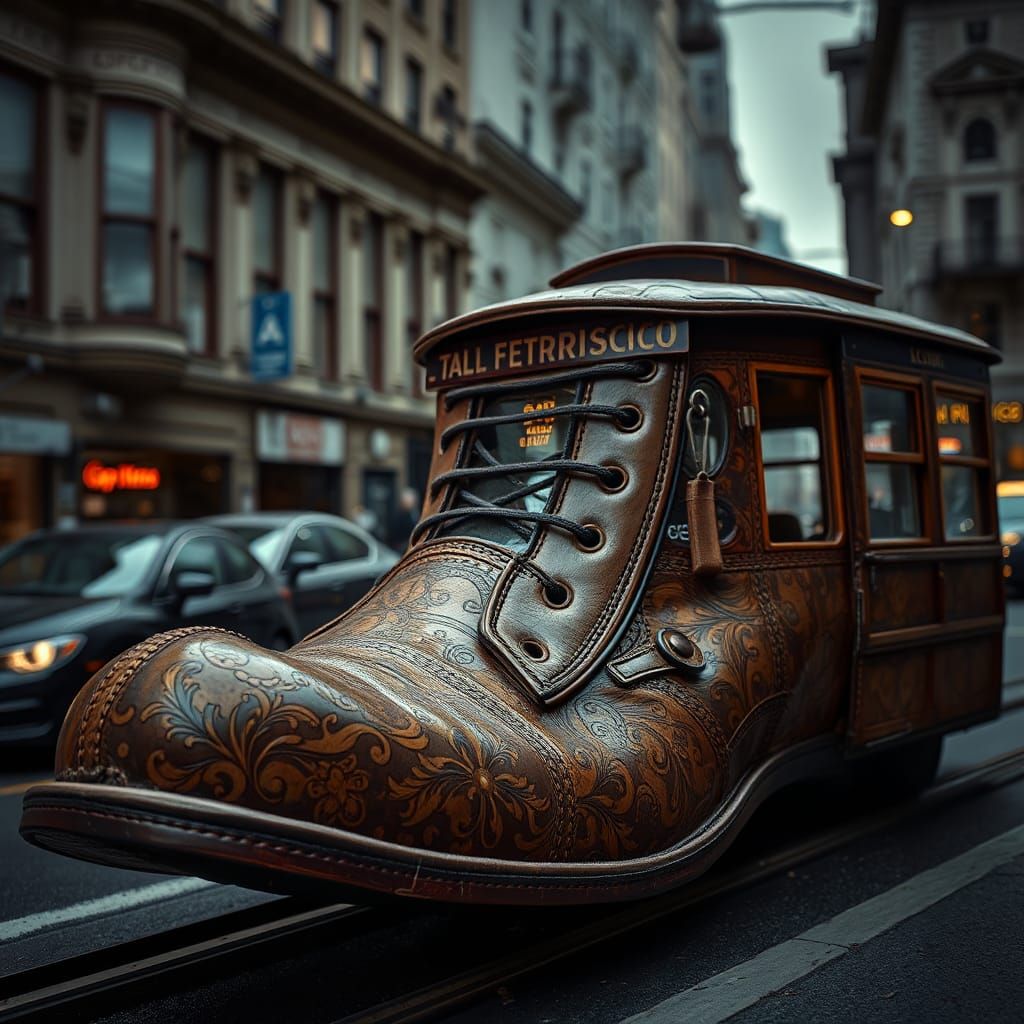 old leather shoe reimagined as a street car in San Francisco...
