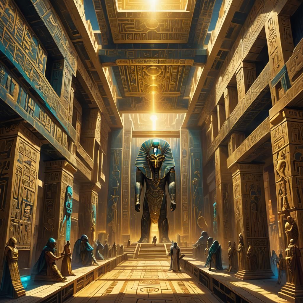 ra isis Thoth as large gold and color paintings on towering ...