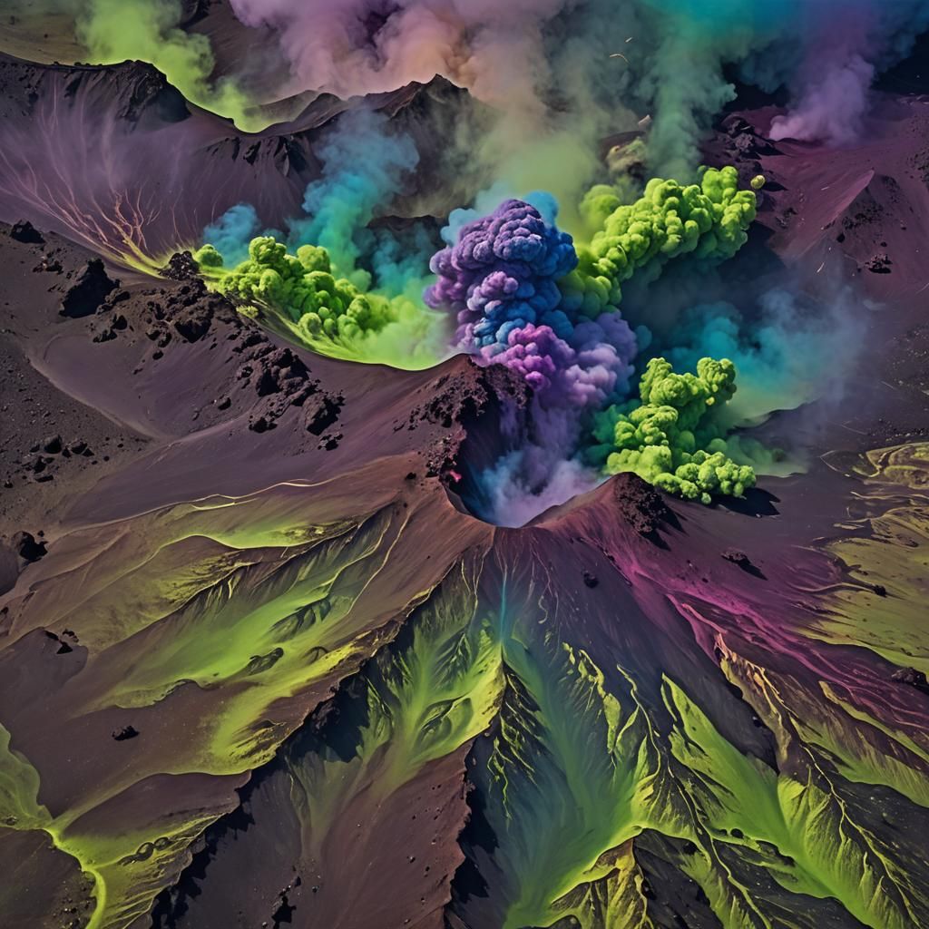 Epic Volcanic Eruption with Lightning and Multicolored Dust