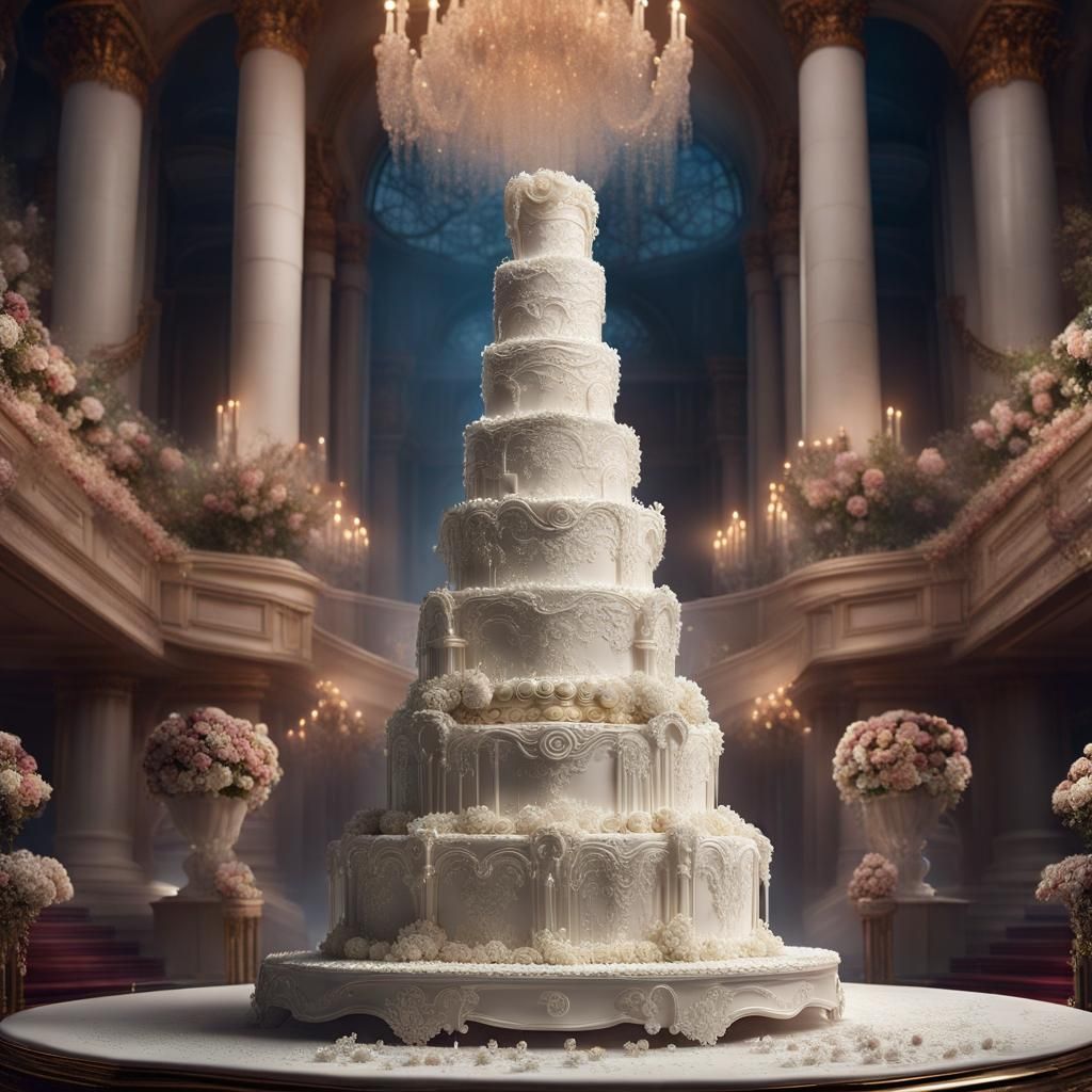 Extravagant Seven-Layer Wedding Cake in Detailed Fantasy Art
