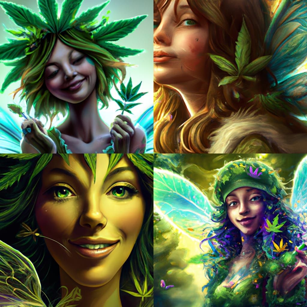 high resolution fairy with marijuana cannabis wings