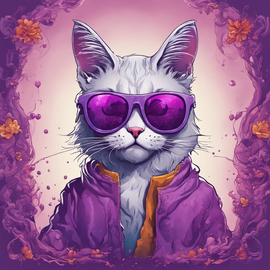 Cartoon Cat With Purple Sunglasses - AI Generated Artwork - NightCafe ...