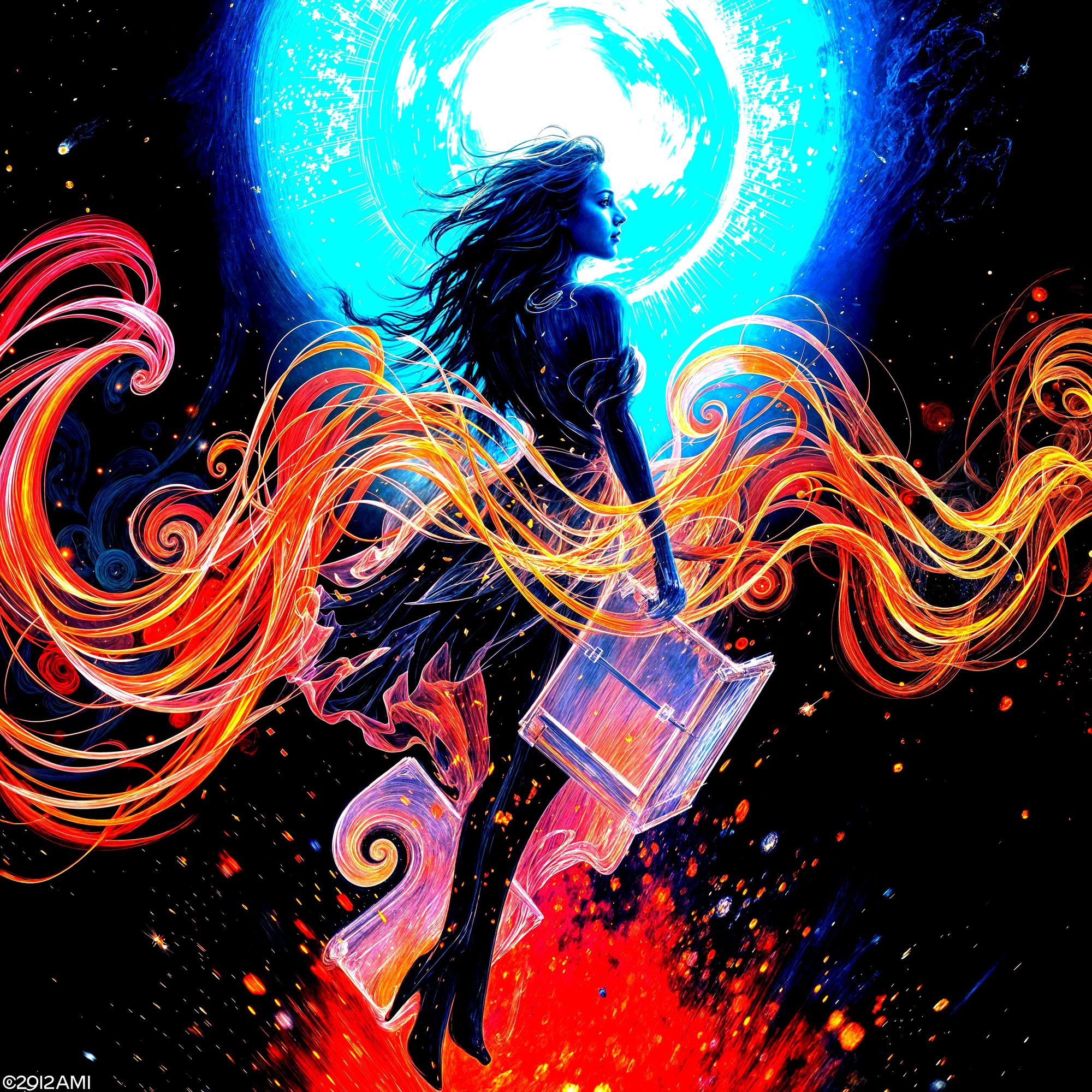 Geometry of the ether, diffusion, blurred large brushstrokes of Renoir, abstract painting, light effects, expression, spatial shadows, dynam...