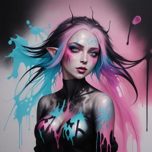 Enchanting Elf in Shadow, Graffiti Art Style