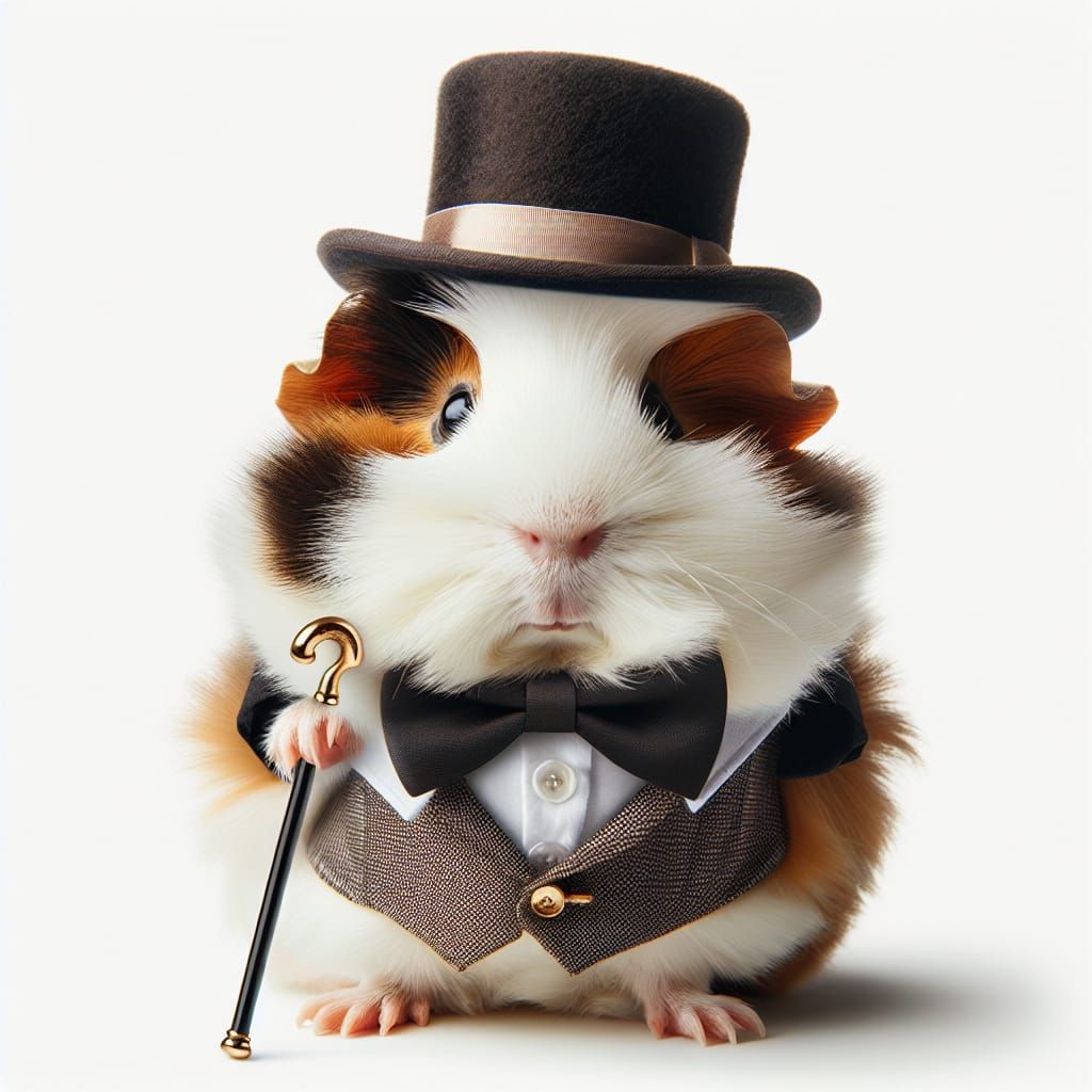 Fluffy, cute,  guinea pig dressed as a southern gentleman