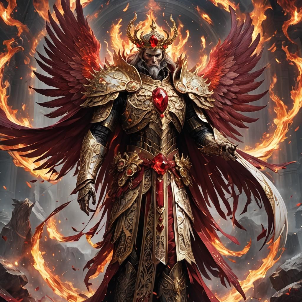 Divine king of Hosts with crimson crystal flame wings