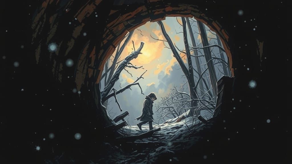 Baroque Apocalypse: Child Walks Through Frosty Winter Landsc...