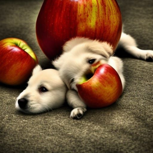 Puppies eating apples 🍎 AI Generated Artwork NightCafe Creator