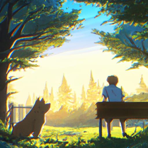 A man and his dog in a park
