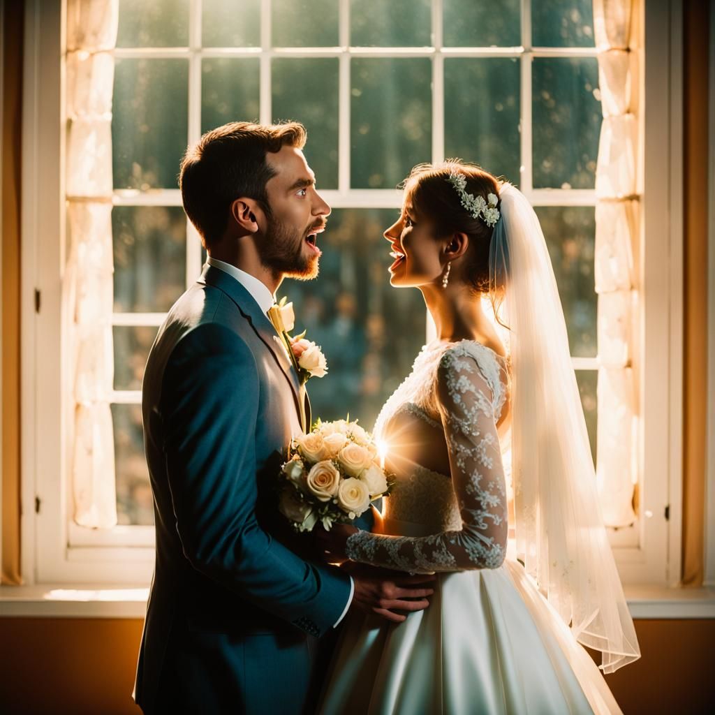 A serious wedding photo of a man and woman getting married 